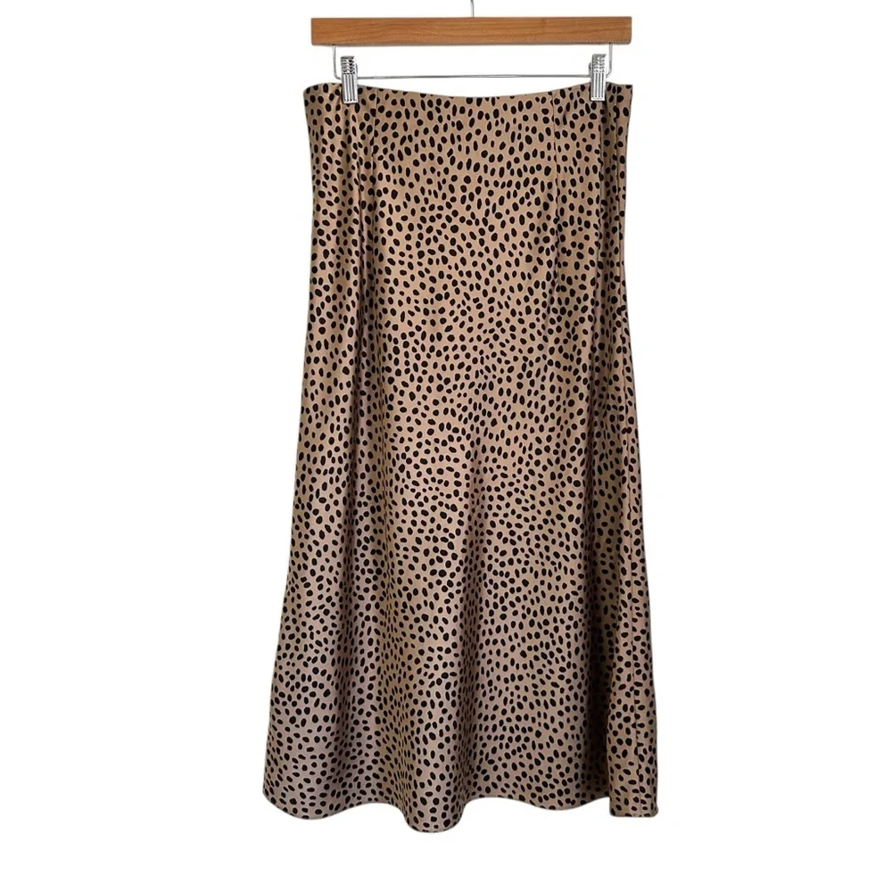 J Crew Womens Satin Animal Print A-Line Midi Skirt Sz Med Brown Black Pullon